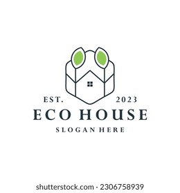 eco house logo vector icono ilustración hipster vintage retro.