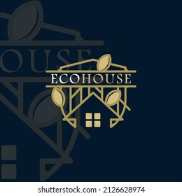 Logo des Ökohauses, Vektorgrafik-Vorlage Symbol-Grafik-Design. Gebäude und Architektur mit Laub-Natur für Unternehmen und Unternehmen