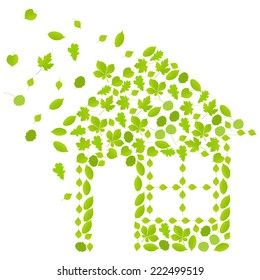 Eco house made with leaves vector background