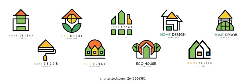 Eco House Logotipo Original e Conjunto de Vetores de Design de Etiquetas