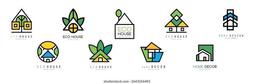 Eco House Original Logo and Label Design Vector Set