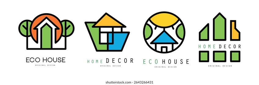 Eco House Logotipo Original e Conjunto de Vetores de Design de Etiquetas