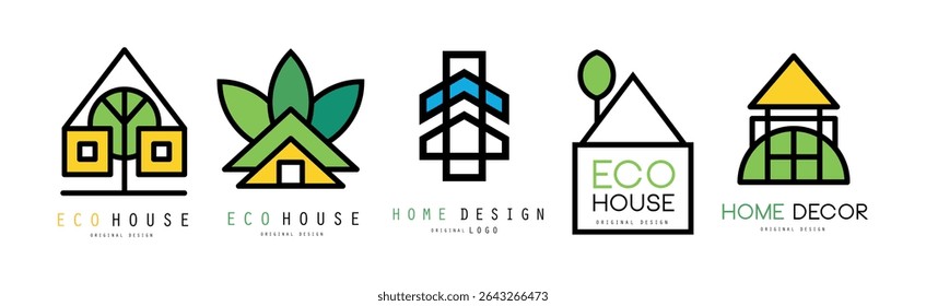Eco House Logotipo Original e Conjunto de Vetores de Design de Etiquetas