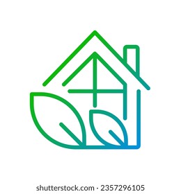 Eco house pixel perfect gradient linear vector icon. Sustainable energy sources for house. Ecology care. Thin line color symbol. Modern style pictogram. Vector isolated outline drawing