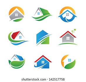 Eco house real estate logo green icons