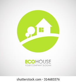 Eco house and real estate logo. Home, housing, ecological materials, safe environment