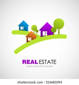 Eco house and real estate logo. Home, housing, ecological materials, safe environment