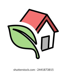 eco house, simple outline, white background, vector illustration 