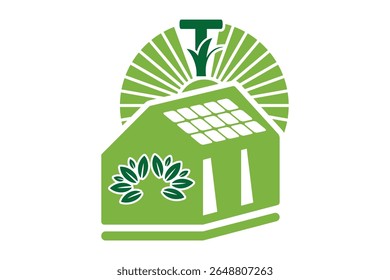 Eco house solar home T letter logo design