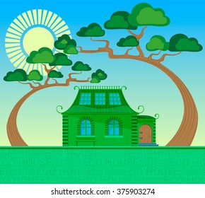 Eco house, surrounded by trees