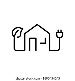 Eco house, house, tree leaf and socket, ecology concept simple line icon vector illustration