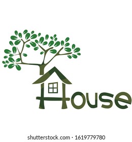 eco house with tree logo icon vector template design
