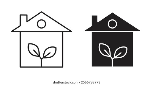 Eco house vector line icon illustration