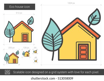 Icono de línea vectorial de la casa ecológica aislado en fondo blanco. Icono de la línea Eco house para infografía, sitio web o aplicación. Icono escalable diseñado en un sistema de cuadrícula.