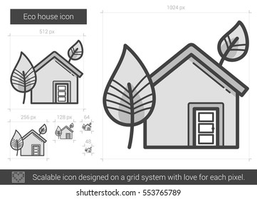 Icono de línea vectorial de la casa ecológica aislado en fondo blanco. Icono de la línea Eco house para infografía, sitio web o aplicación. Icono escalable diseñado en un sistema de cuadrícula.