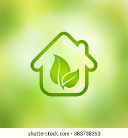Eco house vector on a green background.