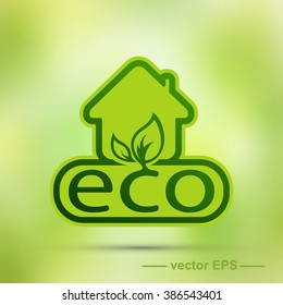 Eco house vector on a green background.