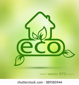 Eco house vector on a green background.