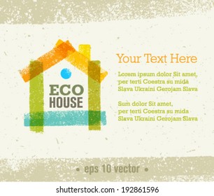 Eco House Vector Organic Creative Illustration on Paper Background