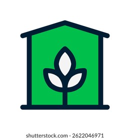 Eco House Vector for Sustainable Living and Green Architecture. Energy-efficient home illustration. Environmental conservation icon for eco-friendly designs. Filled Line Icon