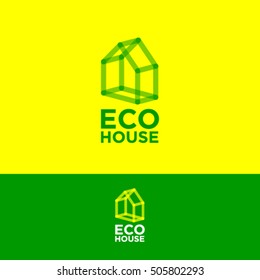 Eco housea. Construction logo. Real estate emblem. Green transparent house icon.