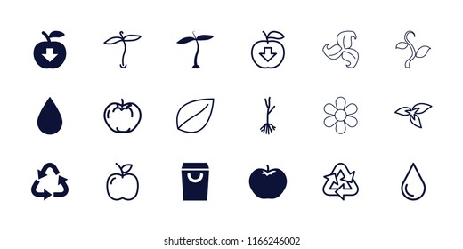 Eco icon. collection of 18 eco filled and outline icons such as plant, apple, shopping bag, sprout, leaf, water drop, apple download. editable eco icons for web and mobile.