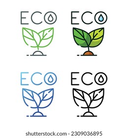 Diseño de iconos ecológicos en cuatro colores de variación