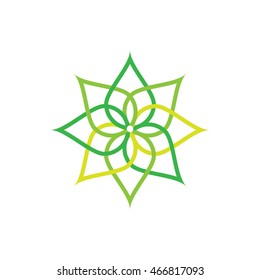 Eco icon green abstract symbol. Vector illustration isolated on the light background. Fashion graphic design. Beauty concept. Vivid colors plant logo. Smooth shape. Plain flat style colors.