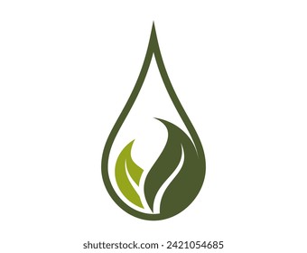 Eco icon. green leaf in drop. clean water, organic and nature symbol. isolated vector image in flat design