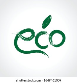Öko-Symbol mit handgezeichneter grüner Vektorillustration, Kalligrafie und Typografie, Pinselstrich