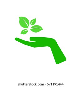 Eco icon green leaf on hand vector illustration isolated