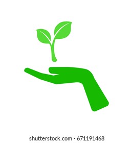 Eco icon green leaf on hand vector illustration isolated