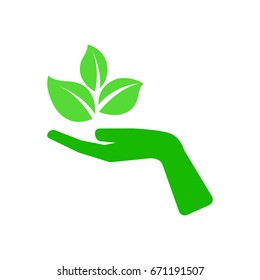 Eco icon green leaf on hand vector illustration isolated