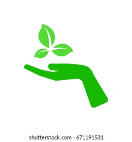 Eco icon green leaf on hand vector illustration isolated