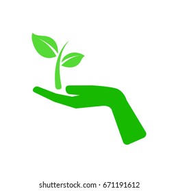 Eco icon green leaf on hand vector illustration isolated