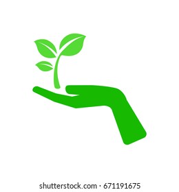 Eco icon green leaf on hand vector illustration isolated