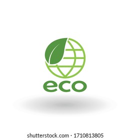 Eco Icon Green Leaf Vector Illustration Isolated. Earth Day Symbol Of Globe With The Plant. World Environmental ,saving Logo And Ecology Friendly Concept