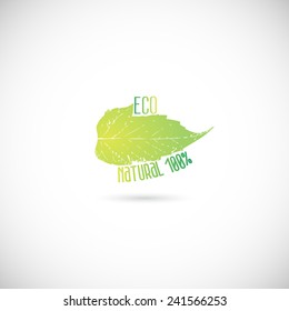 Eco icon with green leaf, vector bio sign on white background 