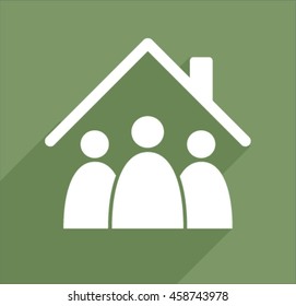 Eco Icon house with people minimalist flat design.