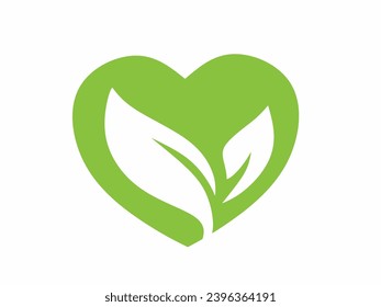 Eco icon leaf on heart shape. Isolated on white