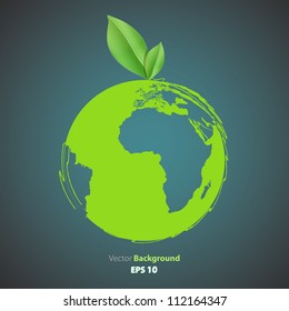 Eco icon of a leaf on a planet. Vector design.