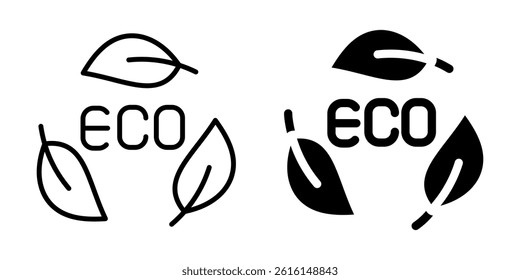 Eco icon with leaves and sustainable message. Silhouette and line style.