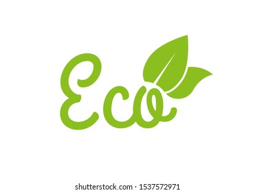Eco icon or logo. Healthy food and product labels with green leaves. Vector illustration.