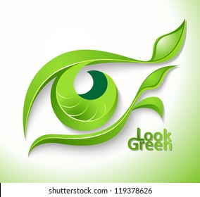 Eco icon "Look green" - eye with lashes-leaves