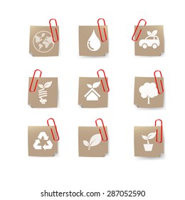 Eco icon on recycle paper and red clip isolated on white background vector illustration