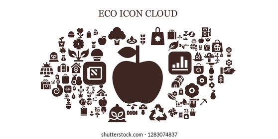  eco icon set. 93 filled eco icons. Simple modern icons about  - Apple, Droplet, Plant, Broccoli, Growing plant, Shopping bag, Mushroom, Recycling, Prairie, Flower, Bag, Branches