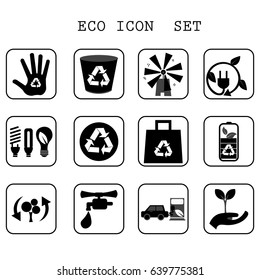 Eco icon set black and white