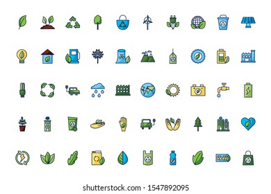 Eco icon set design, Ecology renewable conservation saving support solution and bio theme Vector illustration