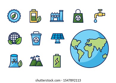 Eco icon set design, Ecology renewable conservation saving support solution and bio theme Vector illustration