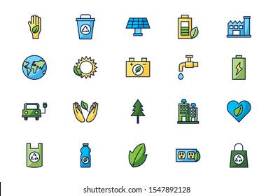 Eco icon set design, Ecology renewable conservation saving support solution and bio theme Vector illustration